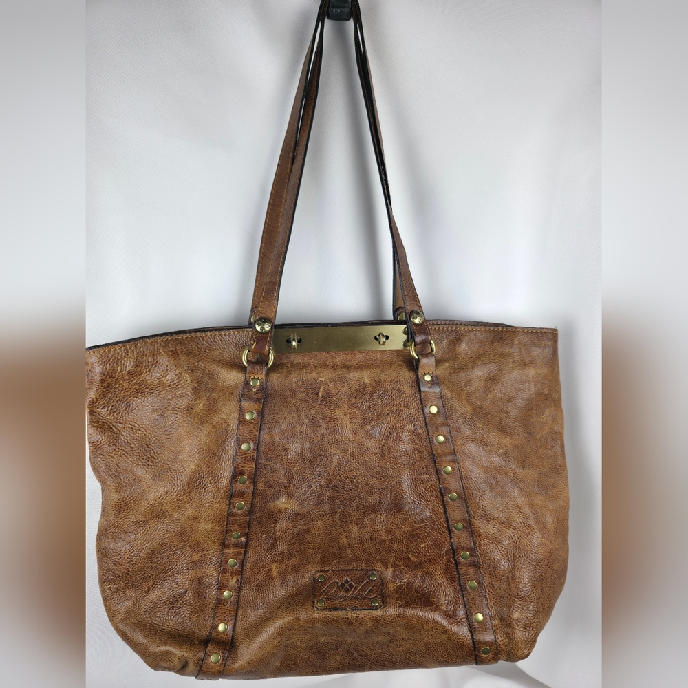 Patricia Nash Benevento Brown Studded Turnlock   Shoulder Tote